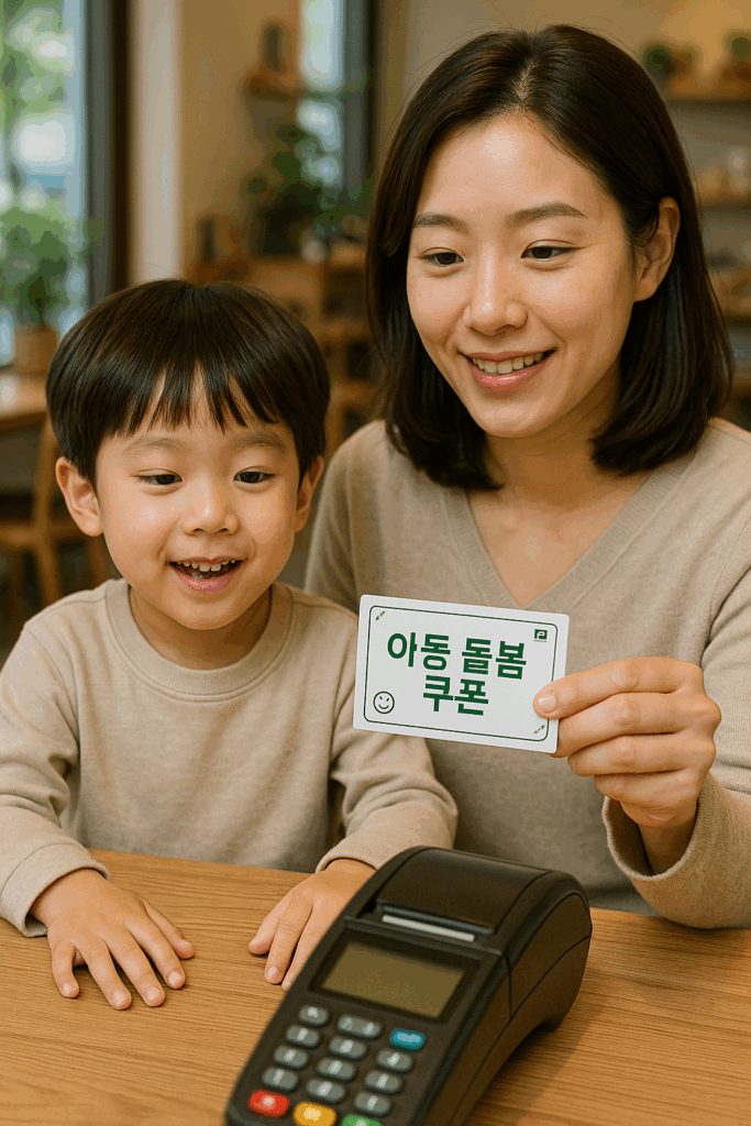 2025년 복지제도 중 아동 돌봄 쿠폰 사용 장면